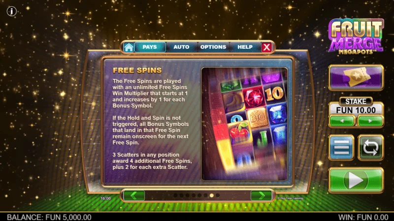 Fruit Merge Megapots - information about Free Spins and multiplier